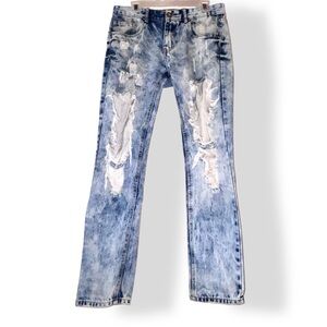 Trillnation Men’s Distressed Ripped Light Blue Wash Hiphop Fashion Jeans Size 32